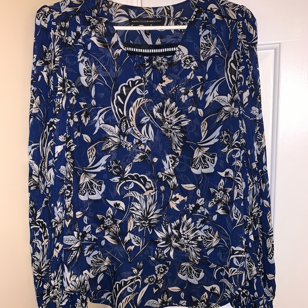 White House Black Market Floral Faux Wrap Blouse